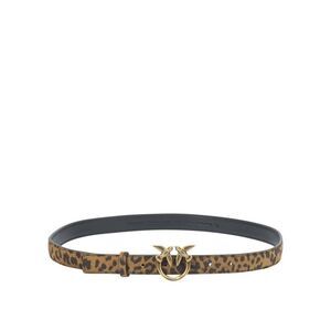 PINKO Women's Animal Print Leather Belt with Love Birds Buckle Women BROWN Belts